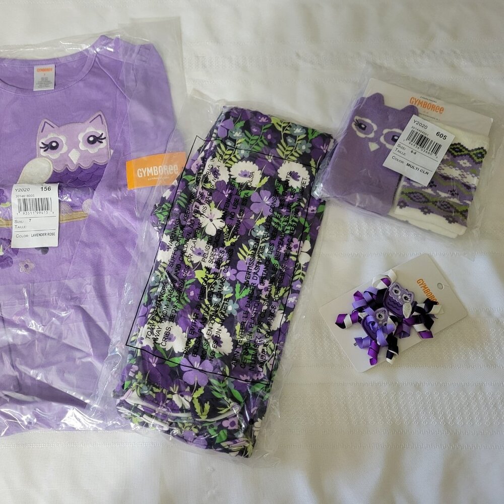 Gymboree Size 7 Long Sleeve top, size 8 Pants, 6-8 socks & hair bows. Mixed Z30
